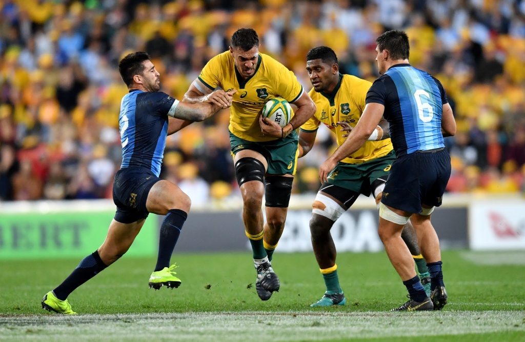 Rory Arnold (2nd from left) will make his Wallabies return in the starting side against Scotland. (Darren England/AAP PHOTOS)